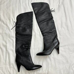 Guess Revenge Black Leather Pull On Over The Knee Heeled Boots